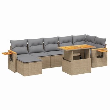 Set canapele de grădină, 8 piese, cu perne, bej, poliratan - Img 2