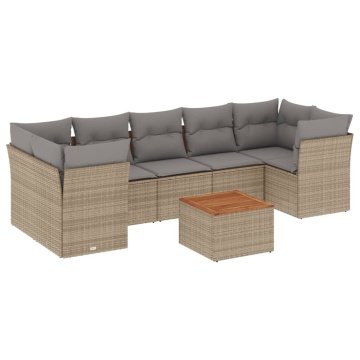 Set canapele de grădină, 8 piese, cu perne, bej, poliratan - Img 2