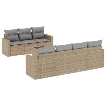 Set canapele de grădină, 8 piese, cu perne, bej, poliratan - Img 2