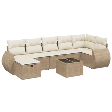 Set canapele de grădină, 8 piese, cu perne, bej, poliratan - Img 2