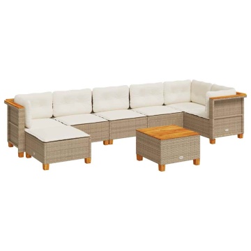 Set canapele de grădină, 8 piese, cu perne, bej, poliratan - Img 2