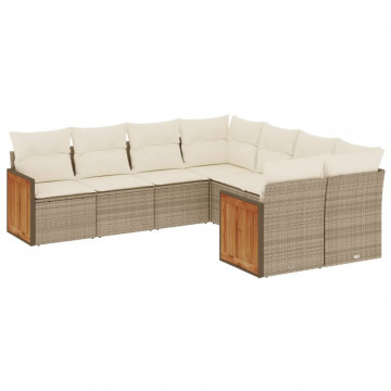 Set canapele de grădină, 8 piese, cu perne, bej, poliratan - Img 2