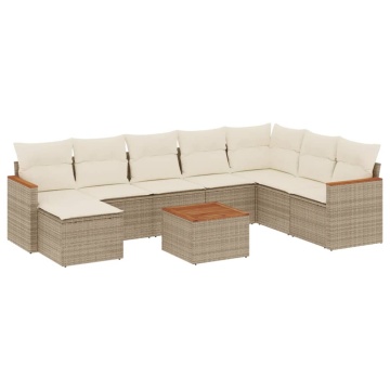 Set canapele de grădină, 9 piese, cu perne, bej, poliratan - Img 2
