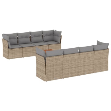Set canapele de grădină, 9 piese, cu perne, bej, poliratan - Img 2