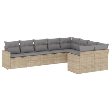 Set canapele de grădină, 9 piese, cu perne, bej, poliratan - Img 2