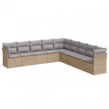 Set canapele de grădină, 9 piese, cu perne, bej, poliratan - Img 2