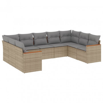 Set canapele de grădină, 9 piese, cu perne, bej, poliratan - Img 2