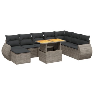 Set canapele de grădină, 9 piese, cu perne, gri, poliratan - Img 2