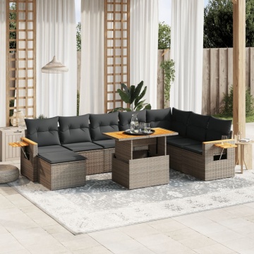 Set canapele de grădină, 9 piese, cu perne, gri, poliratan - Img 1