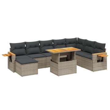 Set canapele de grădină, 9 piese, cu perne, gri, poliratan - Img 2