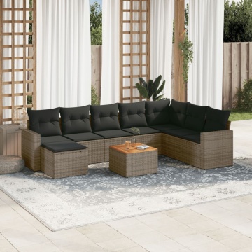 Set canapele de grădină, 9 piese, cu perne, gri, poliratan - Img 1