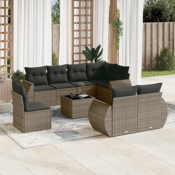 Set canapele de grădină, 9 piese, cu perne, gri, poliratan - Img 1