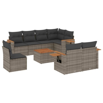 Set canapele de grădină, 9 piese, cu perne, gri, poliratan - Img 2