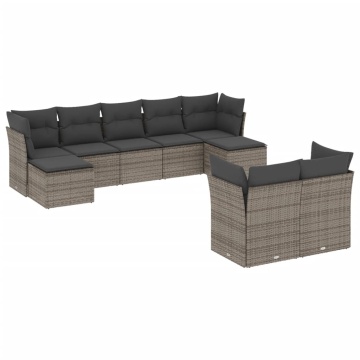 Set canapele de grădină, 9 piese, cu perne, gri, poliratan - Img 2