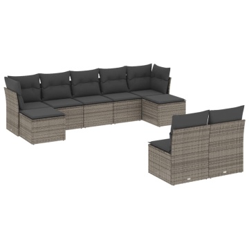 Set canapele de grădină, 9 piese, cu perne, gri, poliratan - Img 2