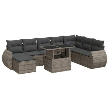 Set canapele de grădină, 9 piese, cu perne, gri, poliratan - Img 2