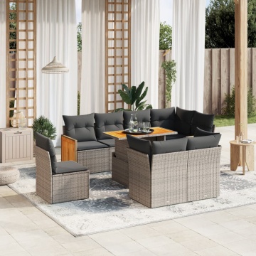 Set canapele de grădină, 9 piese, cu perne, gri, poliratan - Img 1