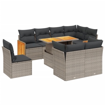 Set canapele de grădină, 9 piese, cu perne, gri, poliratan - Img 2