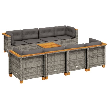 Set canapele de grădină, 9 piese, cu perne, gri, poliratan - Img 2