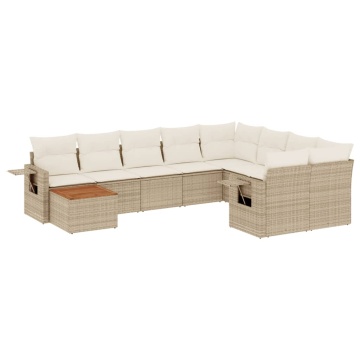 Set canapele de grădină cu perne, 10 piese, bej, poliratan - Img 2