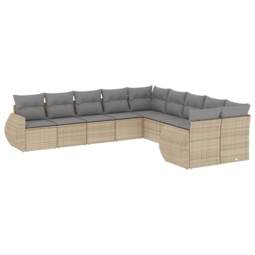 Set canapele de grădină cu perne, 10 piese, bej, poliratan - Img 2
