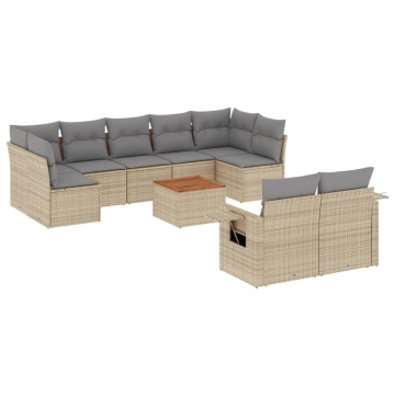 Set canapele de grădină cu perne, 10 piese, bej, poliratan - Img 2
