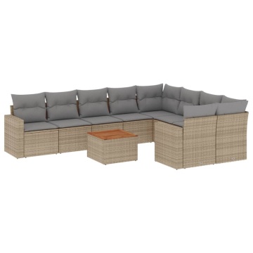 Set canapele de grădină cu perne, 10 piese, bej, poliratan - Img 2