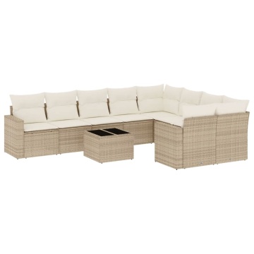 Set canapele de grădină cu perne, 10 piese, bej, poliratan - Img 2