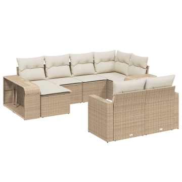 Set canapele de grădină cu perne, 10 piese, bej, poliratan - Img 2