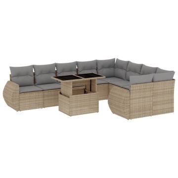 Set canapele de grădină cu perne, 10 piese, bej, poliratan - Img 2
