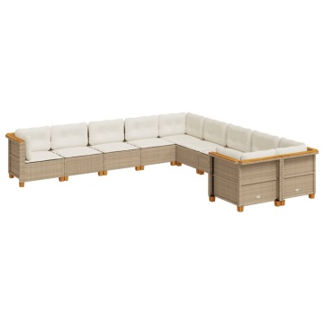 Set canapele de grădină cu perne, 10 piese, bej, poliratan - Img 2