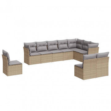 Set canapele de grădină cu perne, 10 piese, bej, poliratan - Img 2