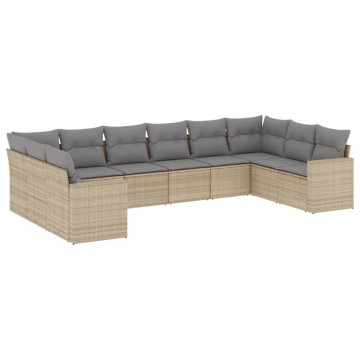 Set canapele de grădină cu perne, 10 piese, bej, poliratan - Img 2