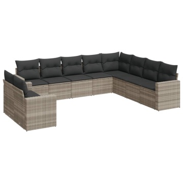 Set canapele de grădină cu perne 10 piese gri deschis poliratan - Img 2