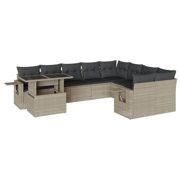 Set canapele de grădină cu perne 10 piese gri deschis poliratan - Img 2
