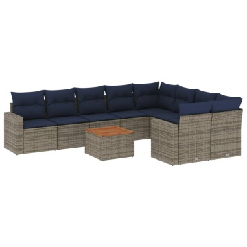 Set canapele de grădină cu perne, 10 piese, gri, poliratan - Img 2