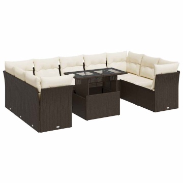 Set canapele de grădină cu perne, 10 piese, maro, poliratan - Img 2