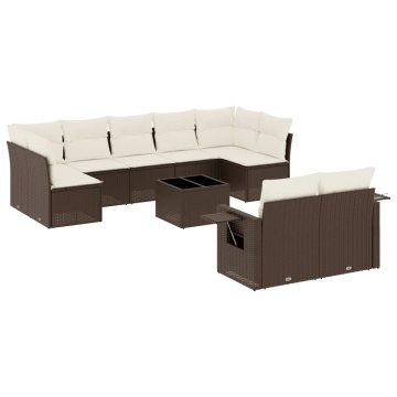 Set canapele de grădină cu perne, 10 piese, maro, poliratan - Img 2