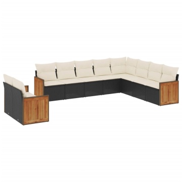 Set canapele de grădină cu perne, 10 piese, negru, poliratan - Img 2