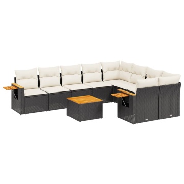 Set canapele de grădină cu perne, 10 piese, negru, poliratan - Img 2