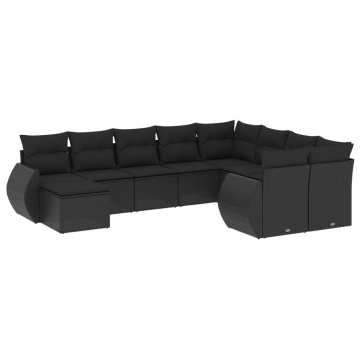 Set canapele de grădină cu perne, 10 piese, negru, poliratan - Img 2