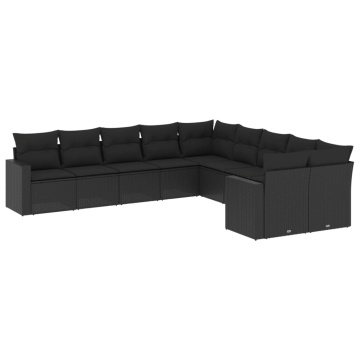Set canapele de grădină cu perne, 10 piese, negru, poliratan - Img 2