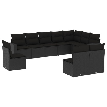Set canapele de grădină cu perne, 10 piese, negru, poliratan - Img 2