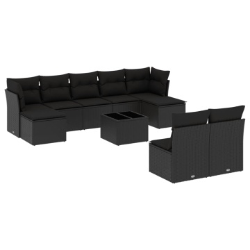 Set canapele de grădină cu perne, 10 piese, negru, poliratan - Img 2