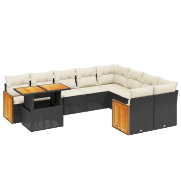 Set canapele de grădină cu perne, 10 piese, negru, poliratan - Img 2