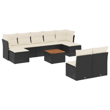 Set canapele de grădină cu perne, 10 piese, negru, poliratan - Img 2