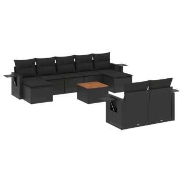 Set canapele de grădină cu perne, 10 piese, negru, poliratan - Img 2