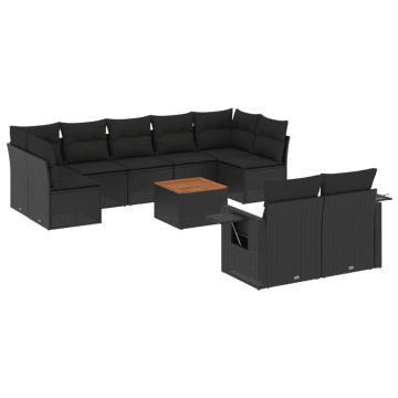 Set canapele de grădină cu perne, 10 piese, negru, poliratan - Img 2