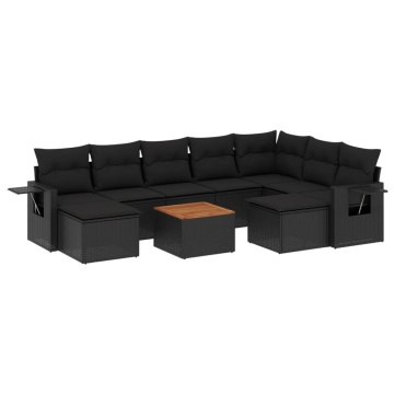Set canapele de grădină cu perne, 10 piese, negru, poliratan - Img 2