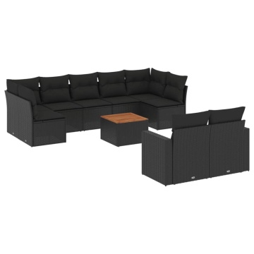 Set canapele de grădină cu perne, 10 piese, negru, poliratan - Img 2